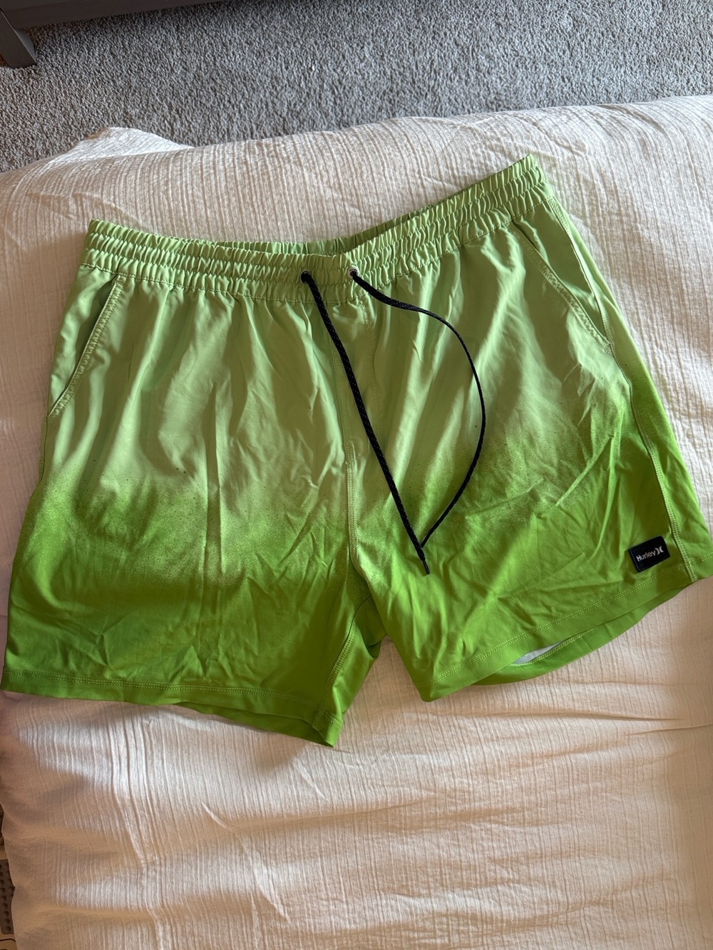 Hurley Lime Green Gradient Athletic Swim Shorts with Black Drawstring